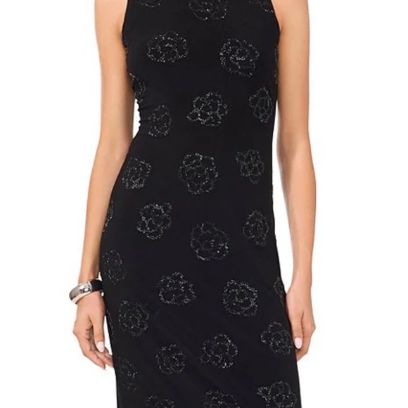 Floral Beaded Embellished Knit Mock Neck Sleeveless Bodycon Midi Dress - Picture 1 of 5